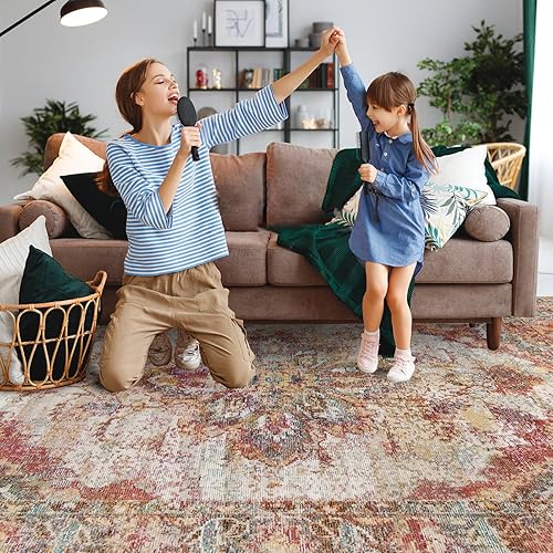 Miniatura 8 de VKLIVING Alfombra vintage lavable de 5 x 7 pies, de pelo bajo, estilo bohemio, ligera, lavable a máquina, resistente a las manchas, antideslizante,