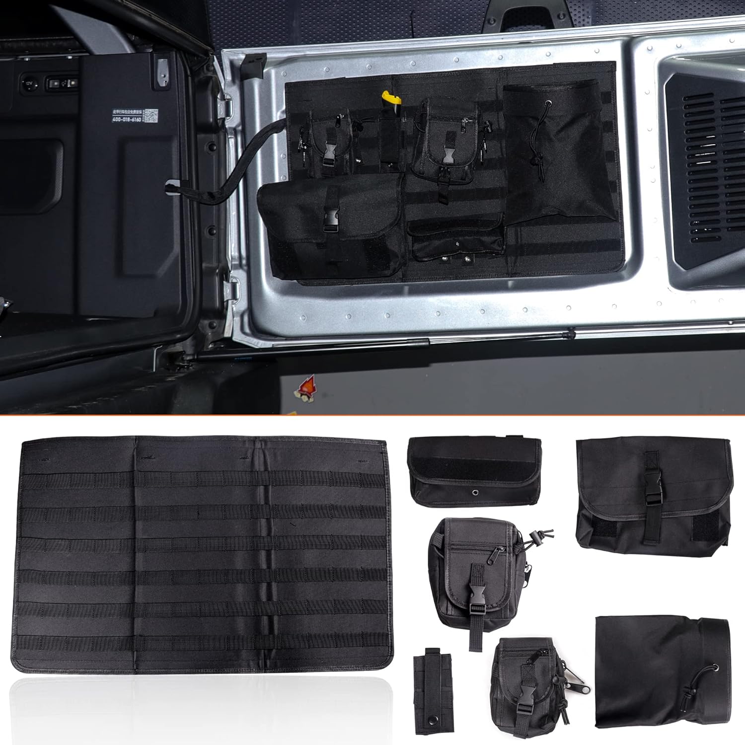 BESTAOO Tailgate Storage Bag for 2021 2022 2023 2024 2025 Ford Bronco 2/4 Doors, Rear Door Tool Kit Organizer Storage Pockets Interior Accessories, 7Pcs