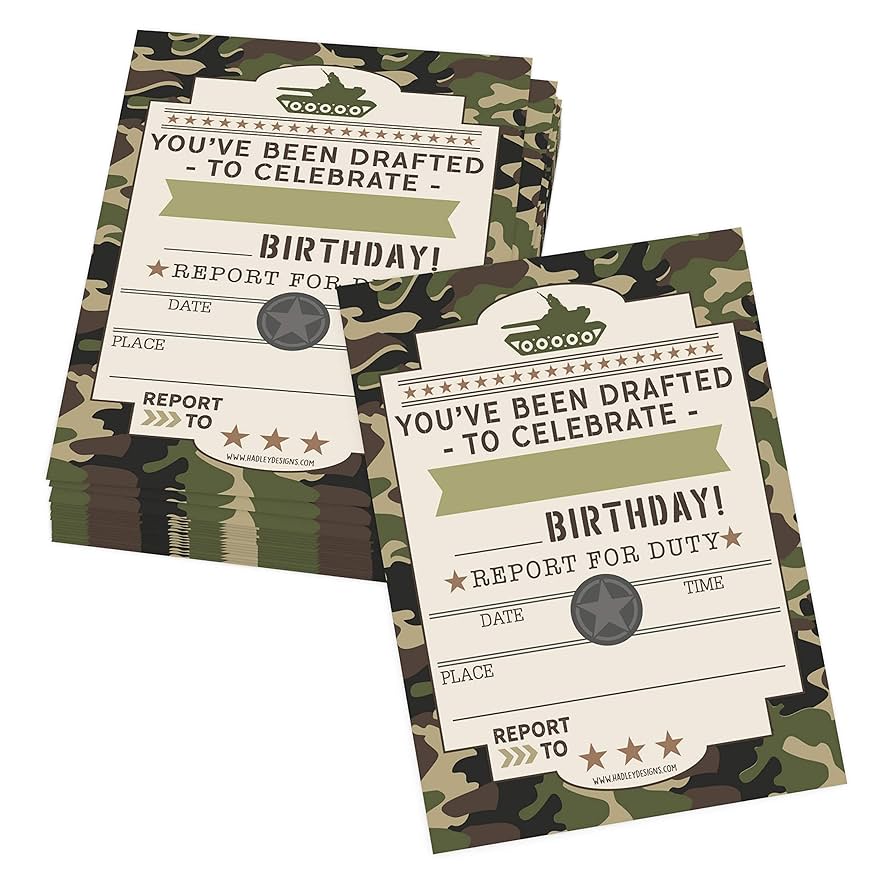 Amazon.com : Hadley Designs 25 Army Birthday Invitations for Boys – Camo Birthday Invitations & Call of Duty Party Invitation Cards, Premium Military Invites : Home & Kitchen amazon-com-hadley-designs-25-army-birthday-invitations-for-boys-camo-birthday-invitations-call-of-duty-party-invitation-cards-premium-military-invites-home-kitchen
