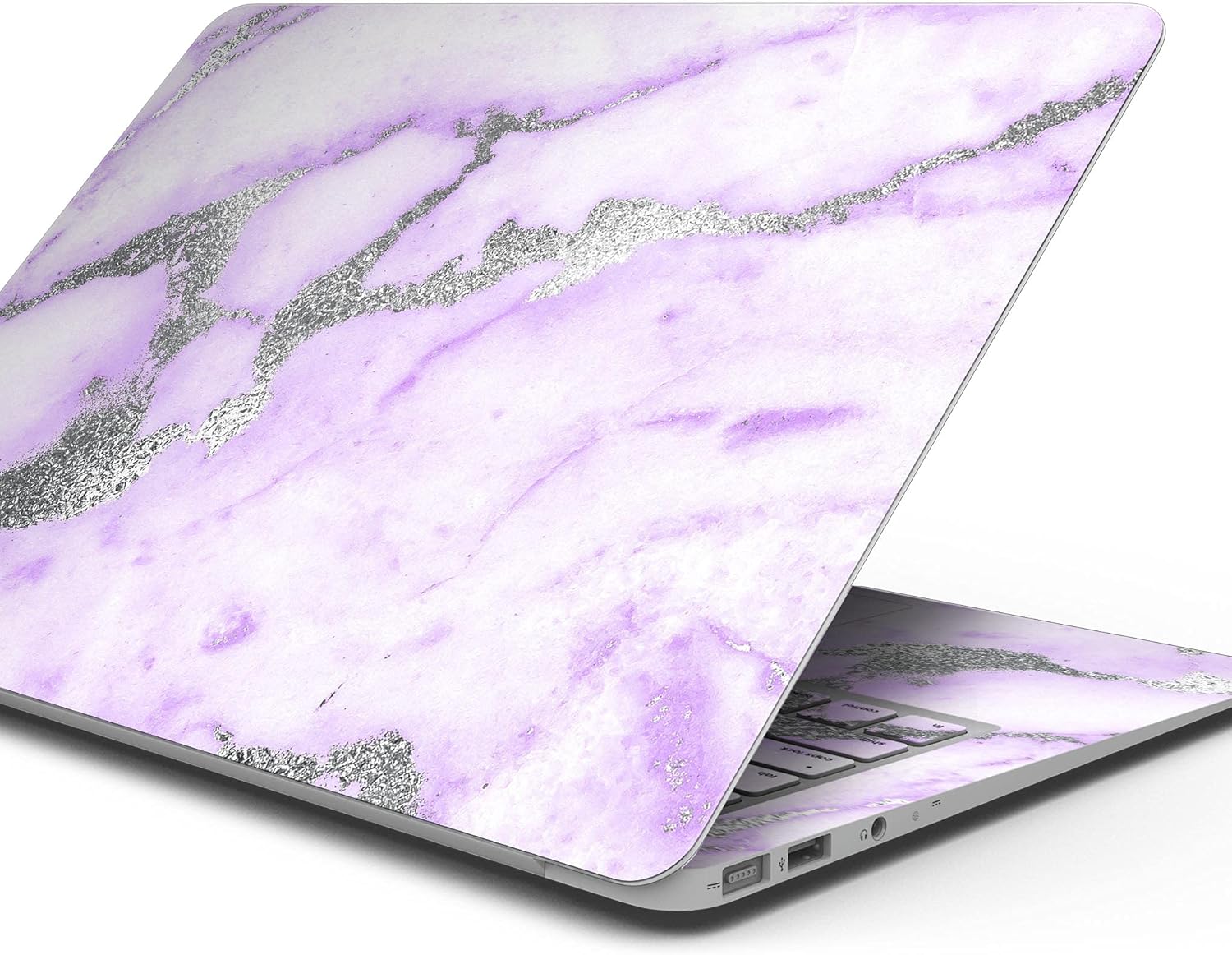 DesignSkinz - Compatible with MacBook 12" Retina (A1534) - Skin Decal Protective Scratch Resistant Vinyl Wrap - Purple Marble & Digital Silver Foil V3