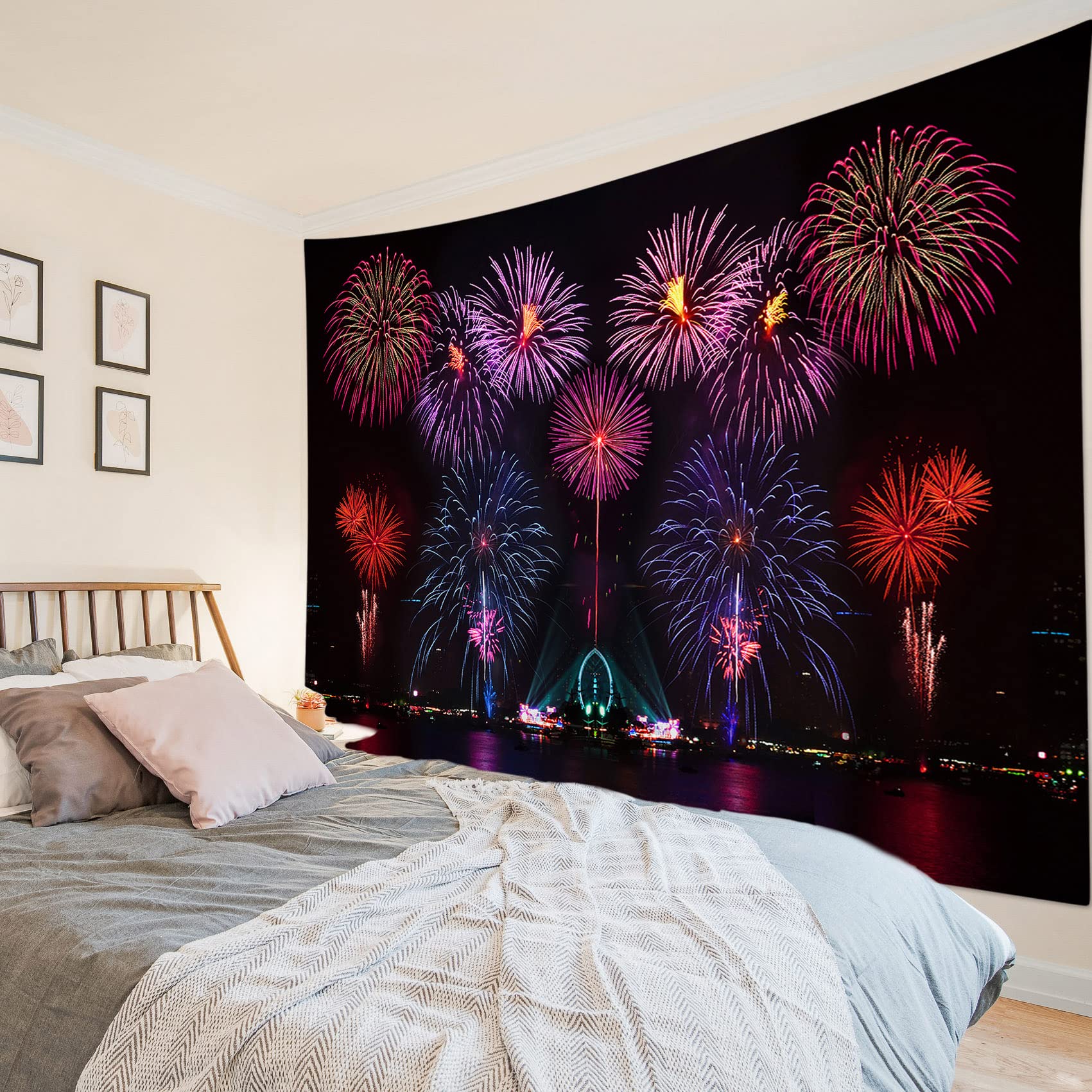 Amazon.co.jp: LLB 美しい夜景 タペストリー カラフル 花火 お祭り