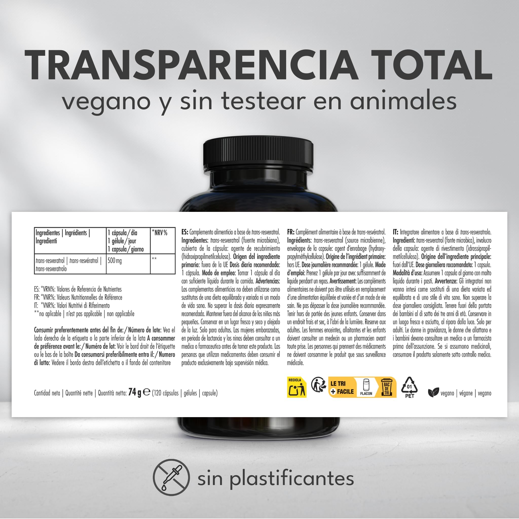 Green Naturals Trans-Resveratrol 500 mg – Pureza >98% – 120 cápsulas | De fermentación · Vegano · Sin aditivos · Para 4 meses · Fabricado en Alemania