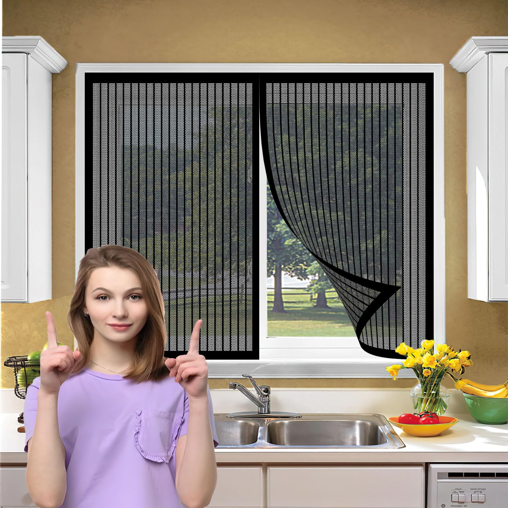 Moustiquaire rideau magnétique anti-insectes de 162x184 cm noire