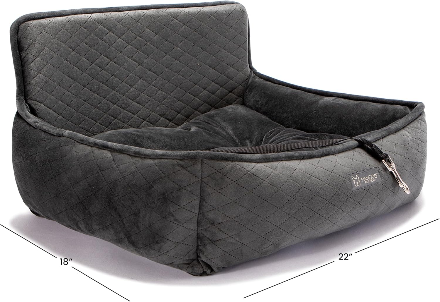 NANDOG Dog Car Seat in Charcoal Gray - Ultra Soft Plush Fabric for - Secure & Modern Design - Perfect for Small/Medium Dogs