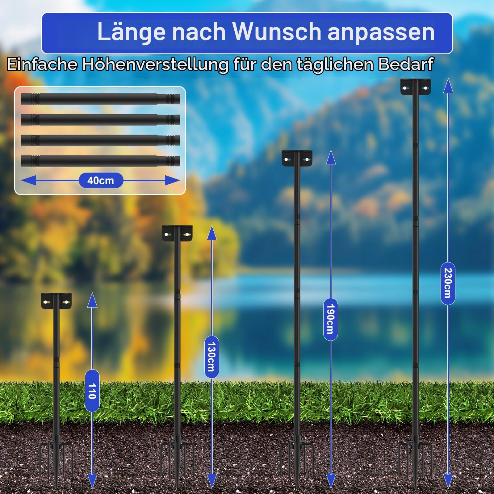 2 Pack 230CM Regulierbarer Vogelfutterständer, geeignet für Futterstellen und Vogelhäuser, Wetterstation, Robustes, rostfreies Design, verbessert die Außenlandschaft und das Vogelbeobachtungserlebnis