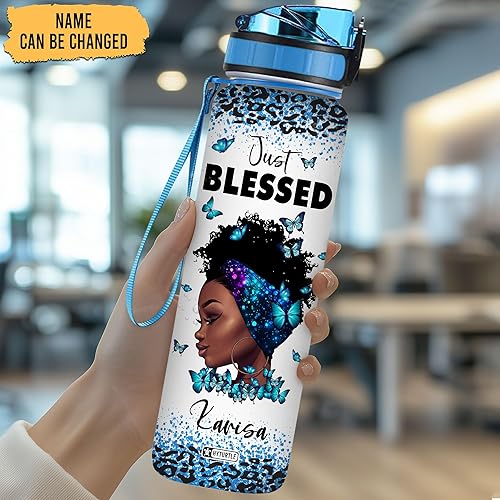 Vista 27 de Botella de agua motivacional personalizada de Gods Say You Are de 32 onzas, botella de agua con marcador de tiempo, regalos de mujer negra