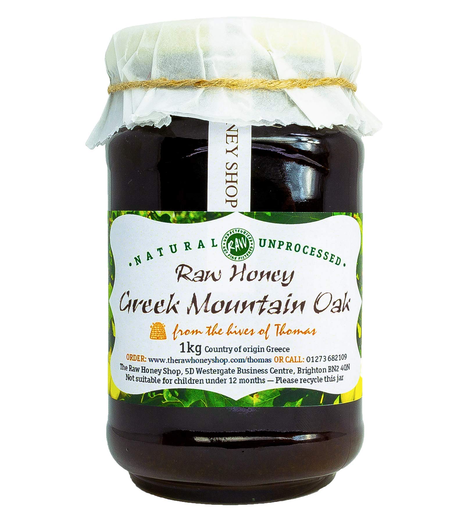Thomas' Artisan Raw Greek Mountain Oak Honey - Tested Active 20.5+, Thick, Cold-pressed Antibacterial Honey, Unpasteurised, Coarse Filtered/The Raw Honey Shop (1kg))