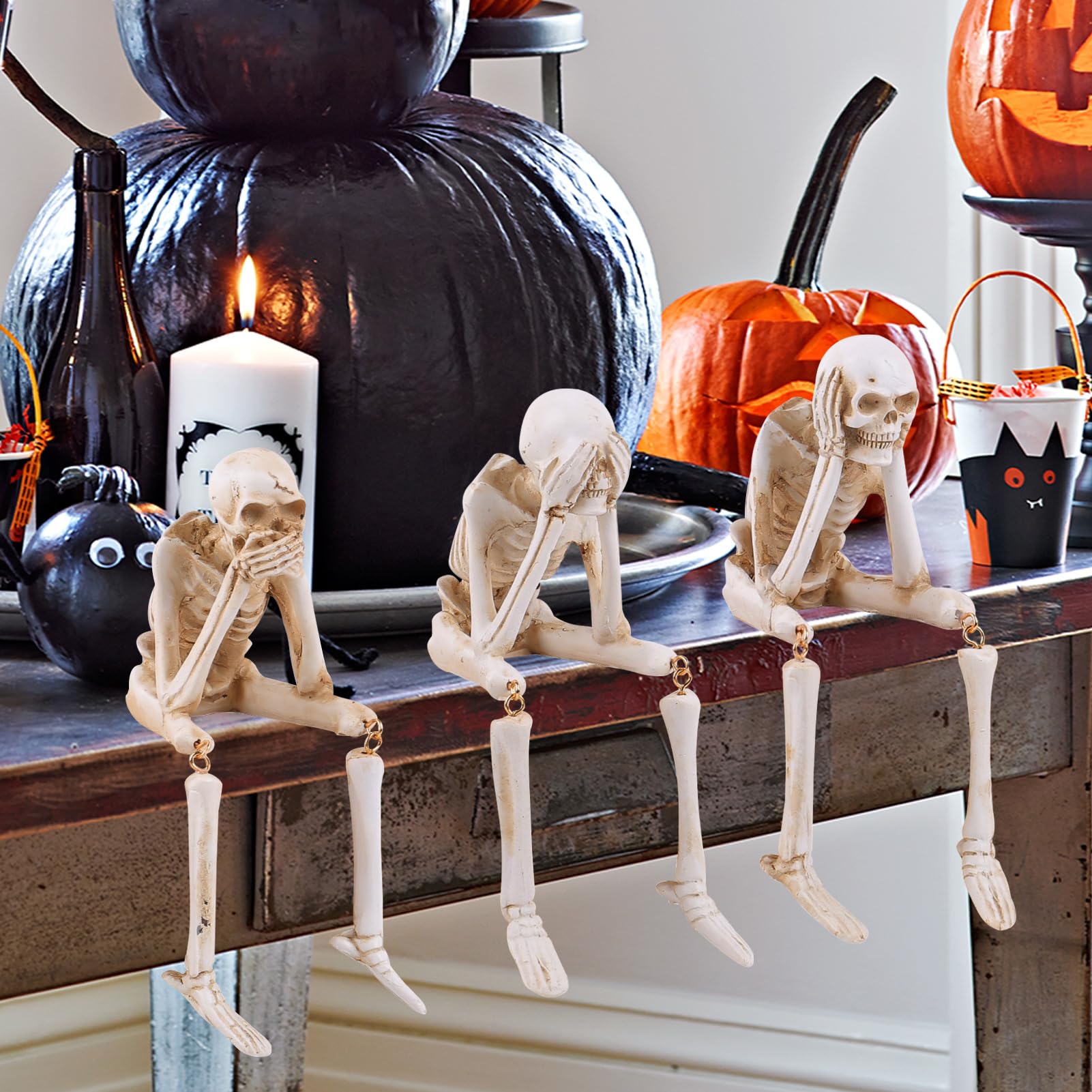 Halloween Skelett Trio - 3 Bewegliche Skelette Für Grusel-Deko