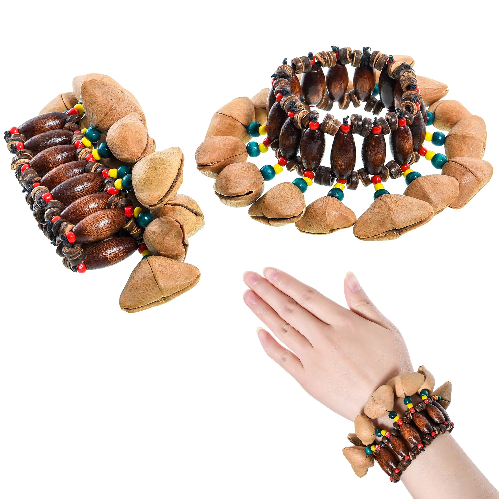 2 Pcs Kenari Seed Shell Dance Bracelets, Nut Band Wrist Shaker Bells for Dance, Yoga, Meditation, ASMR and Sound Therapy