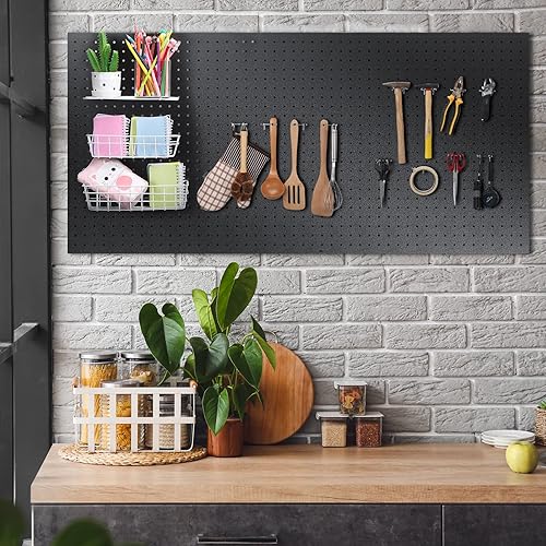Miniatura 6 de 2 tableros de madera de alta densidad de 24 x 48 pulgadas para montaje en pared, tablero negro con accesorios de montaje, tableros de clavijas de