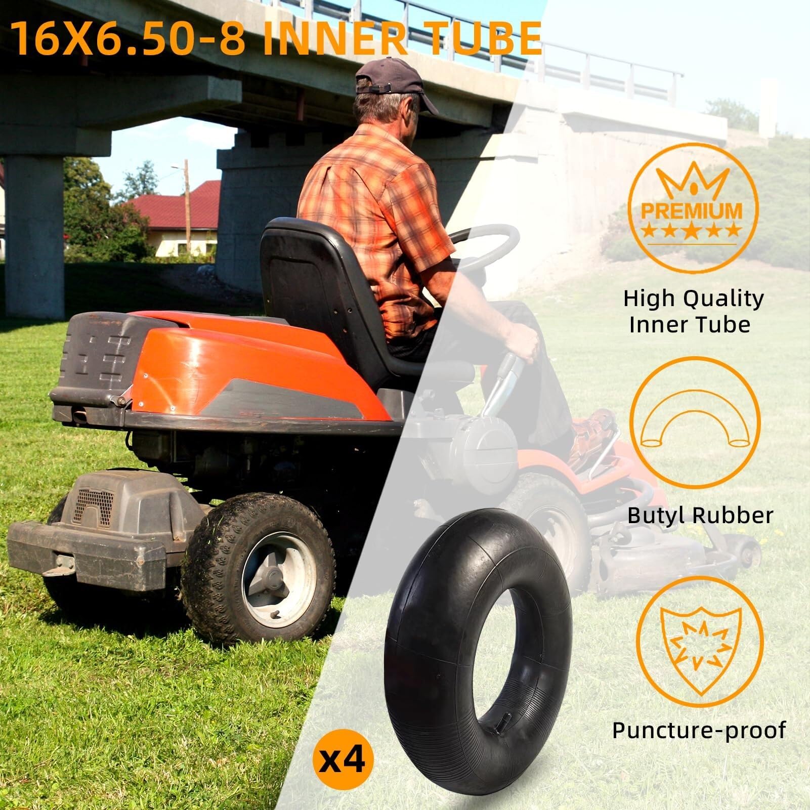 4 szt. dętek 16x6.50-8/7.50-8 do opon ogrodowych i trawnikowych z prostym wentylem TR-13 | Pasuje do wytrzymałych wózków golfowych | Taczek | Quadów | Traktorów | Przyczep rolniczych | Odśnieżarek