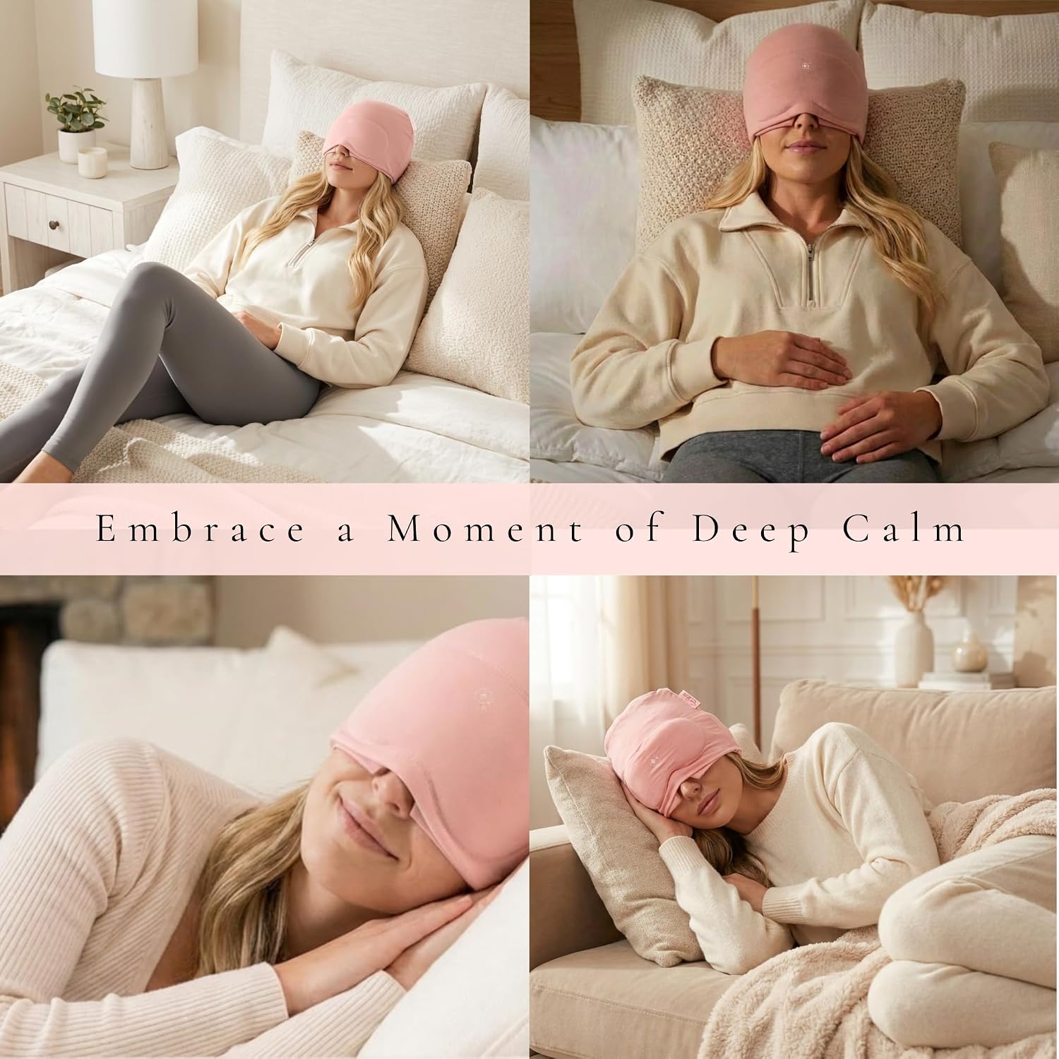 SD Luxe Cooling & Warming Migraine & Headache Gel Cap – Blush | 360° Gel‑Filled Head Wrap with Built‑in Eye Mask | Buttery-Soft, Breathable Fabric | Premium Gift Box + Storage Bag