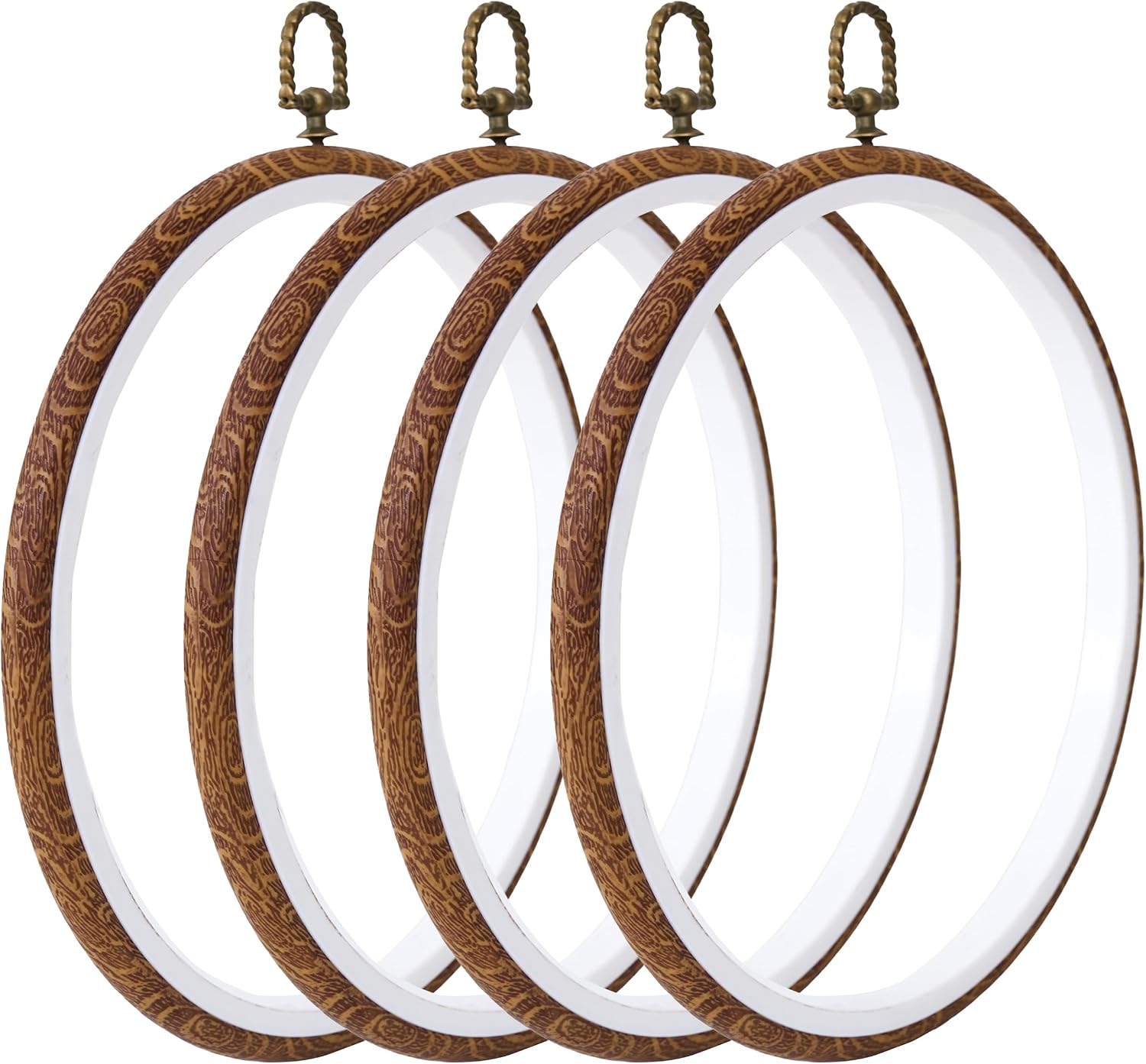 Dllxumm 4 Pcs Oval Embroidery Hoops Display Frame, 5.3x4.3 inch Decorative Cross Stitch Hoop Ring Imitated Wood Embroidery Ornament for Craft Sewing Christmas Hanging Decoration