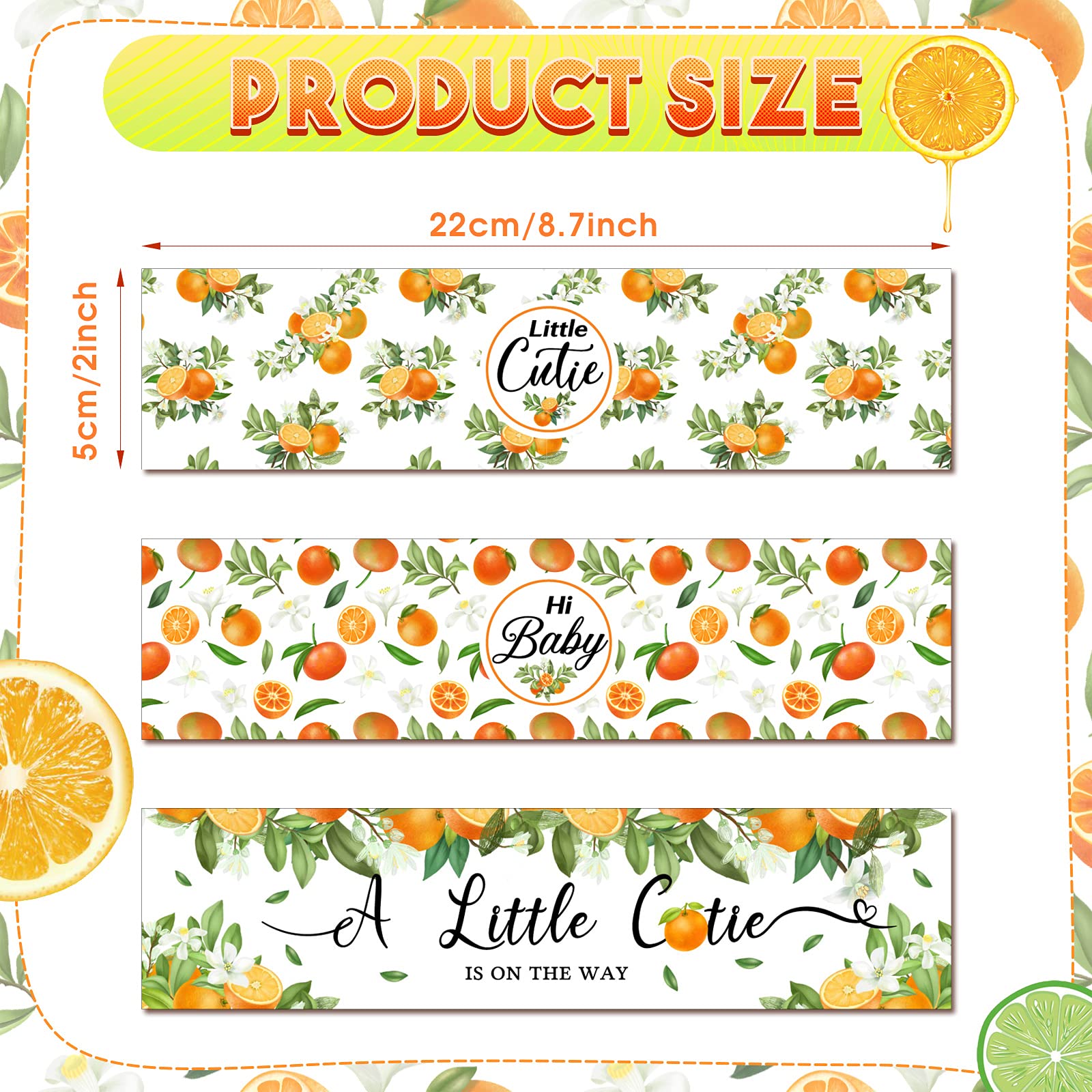 48 Pieces Little Cutie Baby Shower Water Bottle Labels Orange Water Bottle Wrapper Stickers Party Favors Decorations for Boy Girl Baby Shower, 3 Styles