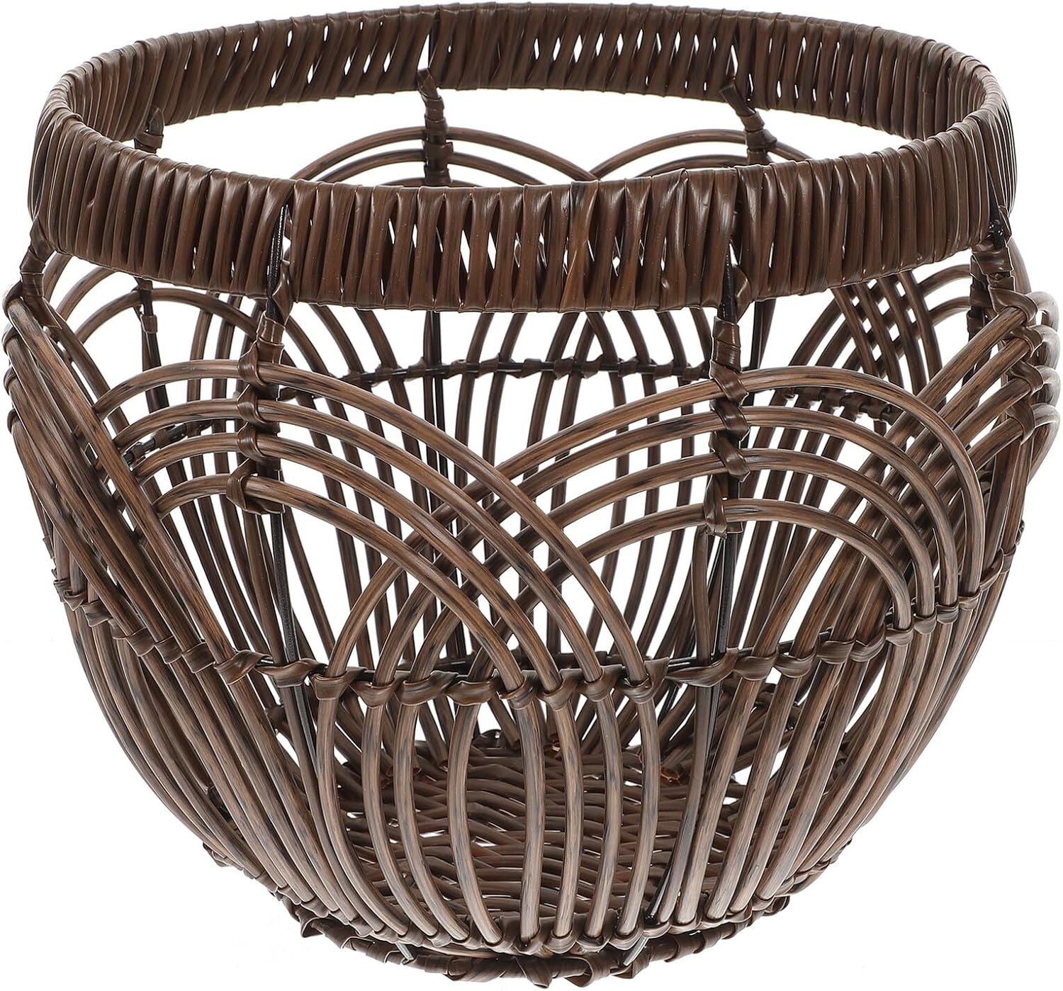 VICASKY Woven Storage Basket for Home Use, Decorative Rattan Container with Hollow Weave, Small Snack and Vegetable Organizer, Brown Pp Material, 26x15x25cm Shelf Storage Bin