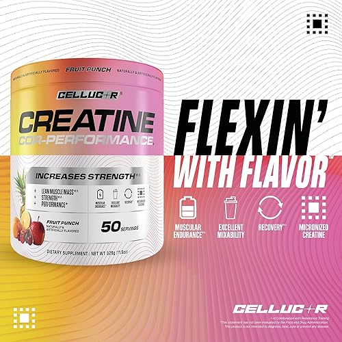 Miniatura 3 de Cellucor Polvo de creatina, sabor a ponche de frutas aumenta la fuerza, la masa muscular magra y la resistencia, creatina micronizada para una