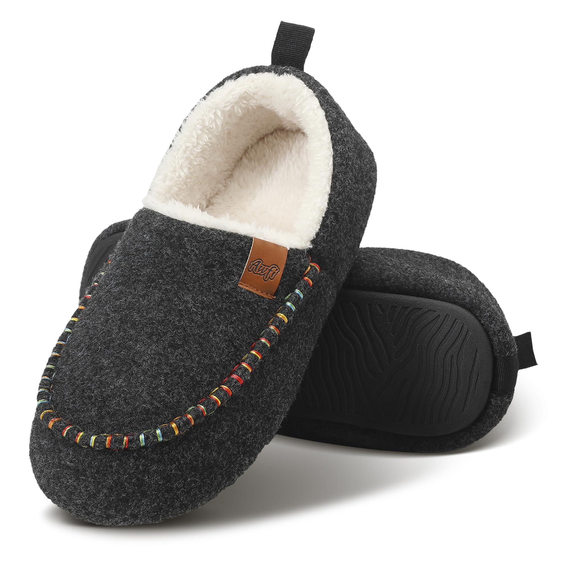 Felt Mens Bootie Slippers Faux Wool House Shoes Warm Cozy Memory Foam with Polar Fleece Lining Slip on