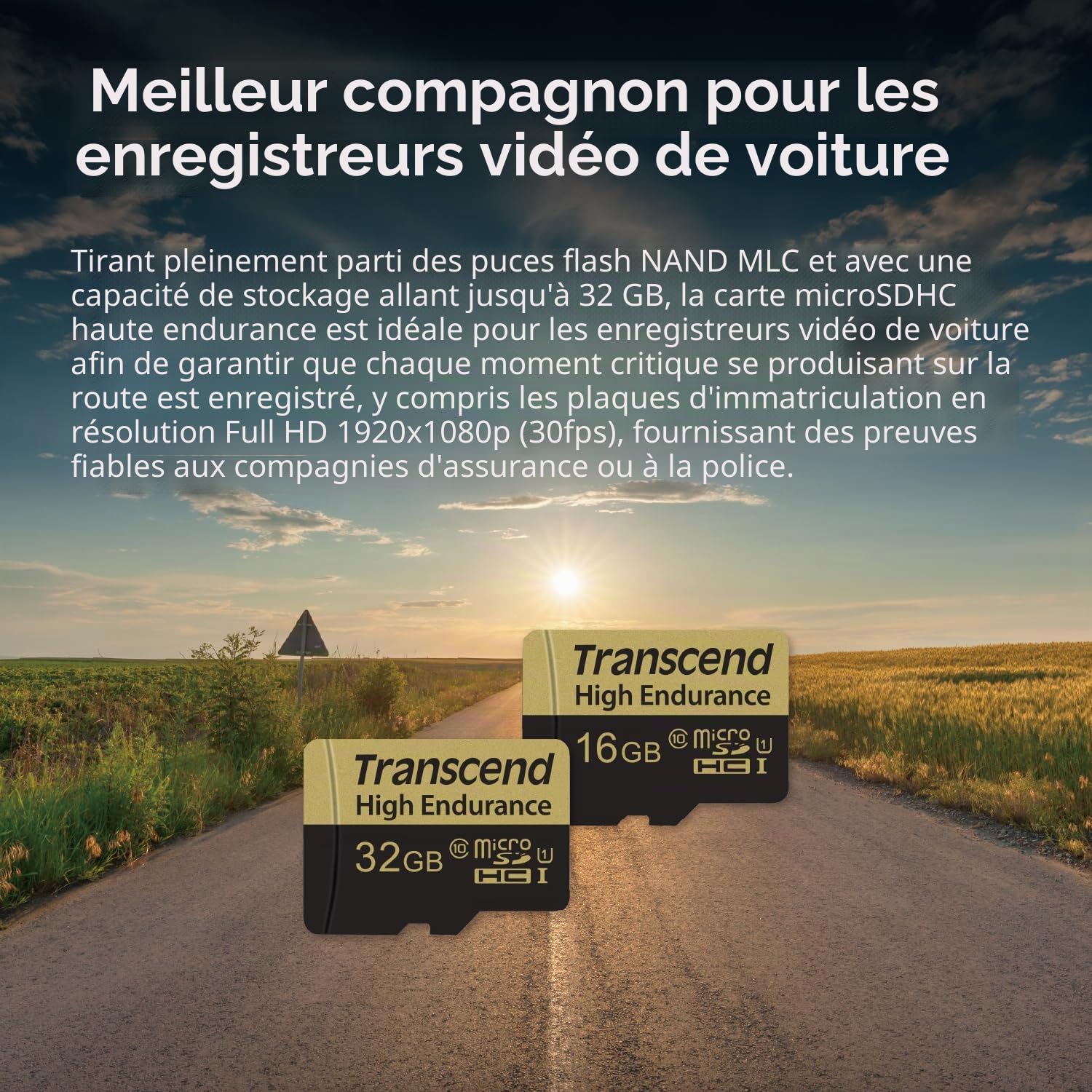 Transcend Carte Mémoire microSDXC 16 Go Haute Endurance TS16GUSDHC10V