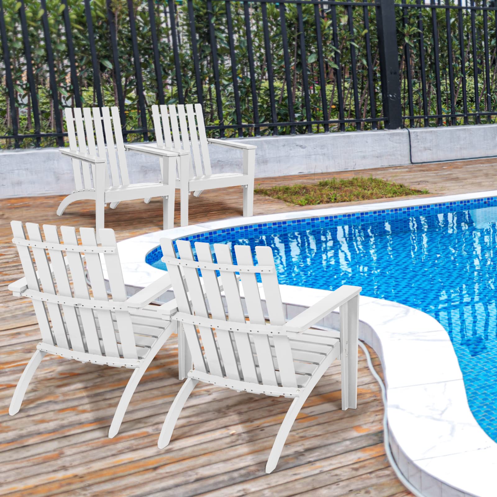 GOPLUS Silla Adirondack de Madera de Acacia, Silla de Jardín con Respaldo y Reposabrazos, Sillón Ergonómica para Terraza Piscina Patio Playa, 68x73x86CM, Carga hasta 160KG (Blanco)