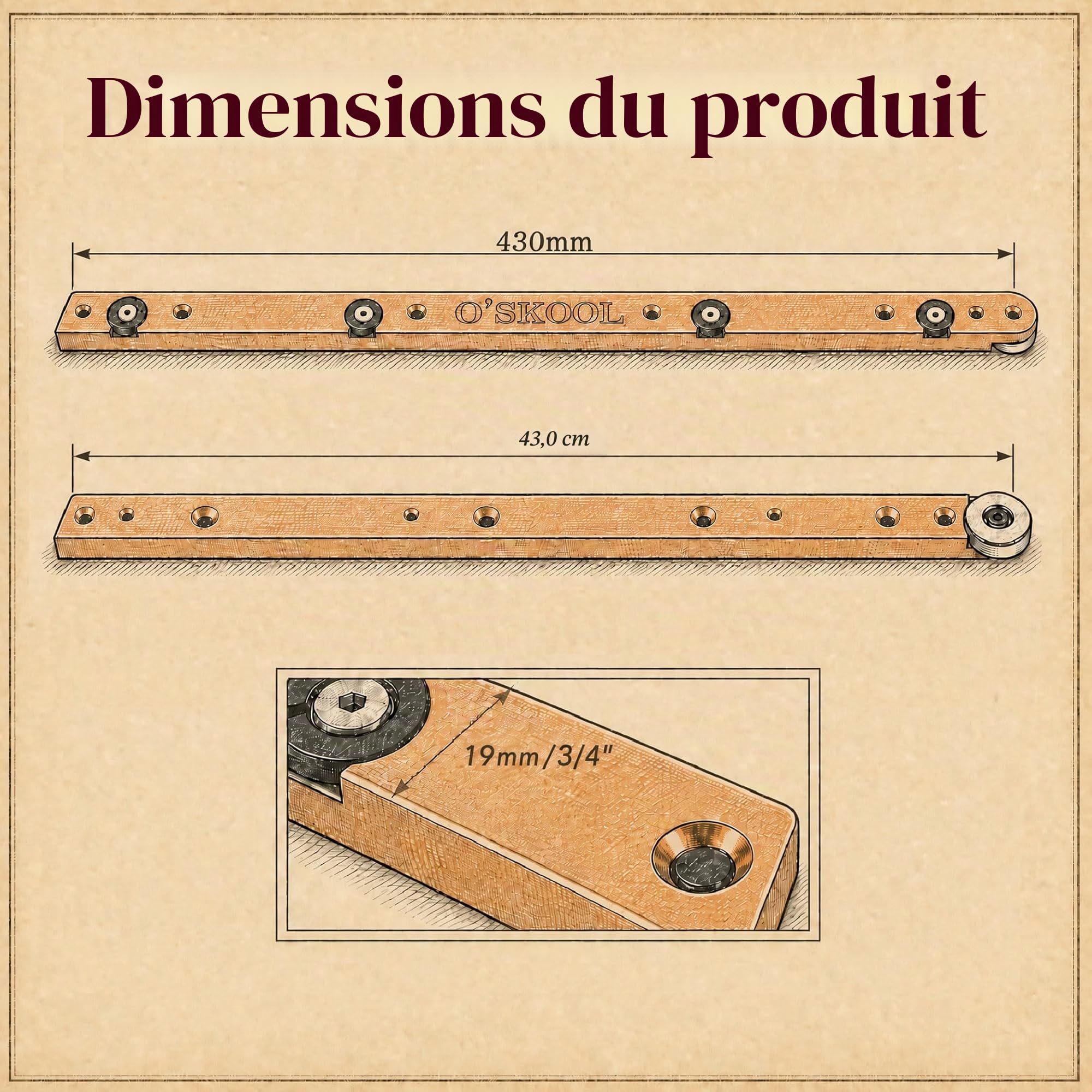 O'SKOOL Lot de 2 barres coulissantes pour scie de table, barre à onglet, traîneau transversal, 430 mm