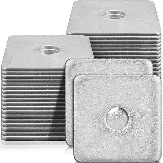 70 Pcs Galvanized Square Washers Plate 1/2" ID, 2x2 OD, 3/16" Thickness Heavy Duty Steel Gasket Flat Washers Nut Anti-loosening Plate Fastener for Construction and Industrial Equipment