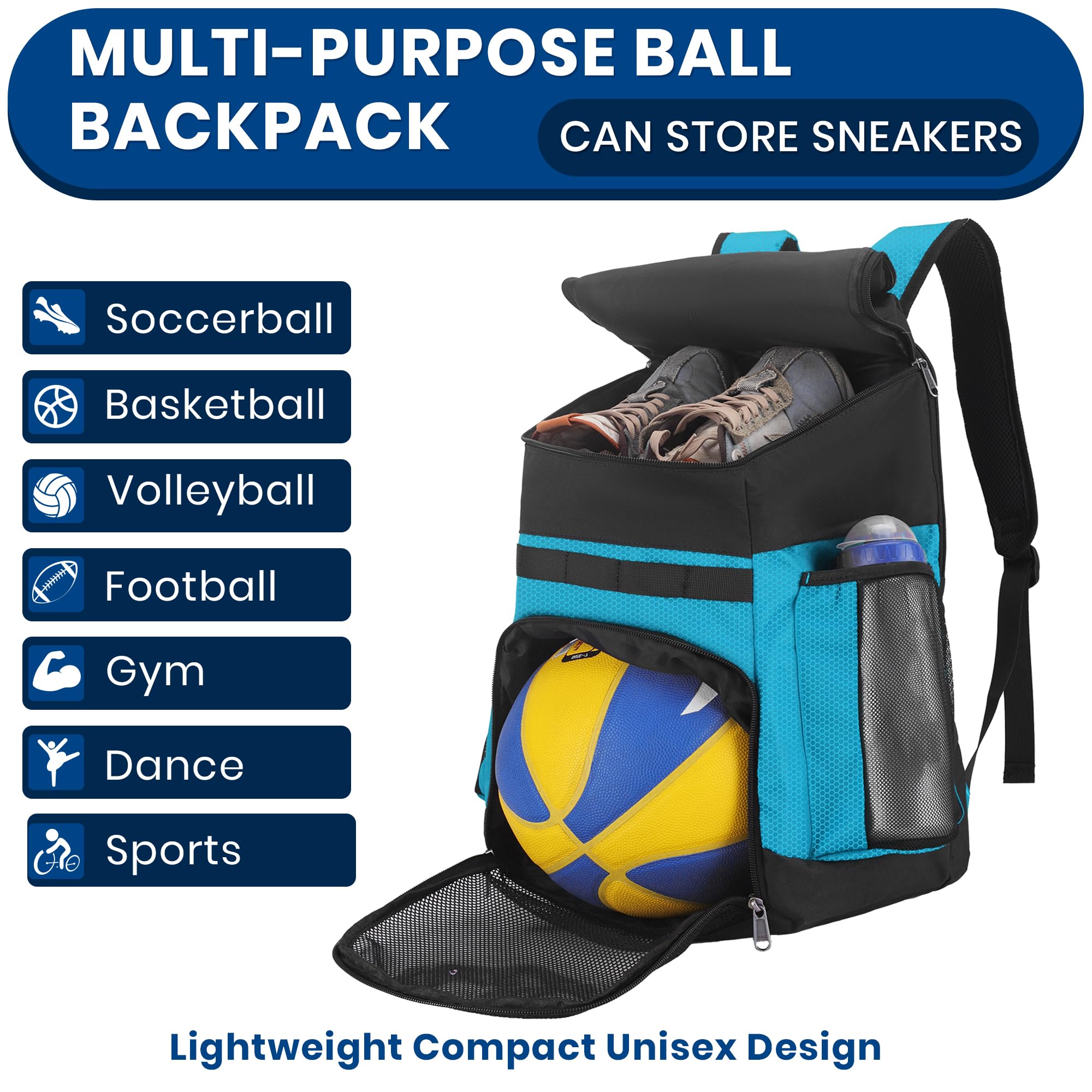 Basketball Backpack Large Sports Bag for Men&Youth,Gym Bag with Separate Ball & Shoes Compartment,Travel Bag for Basketball,Soccer,Volleyball
