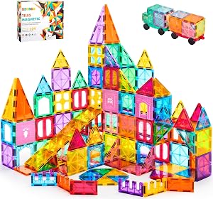 OugerToy Magnetic Building Tiles for Kids,104PCS Educational Magnetic Stacking Blocks, Magnets Construction Toys,STEM Toys Christmas Toy Gift for Toddlers,Kids Boys and Girls 3 4 5 6 7 8 9+Year Old