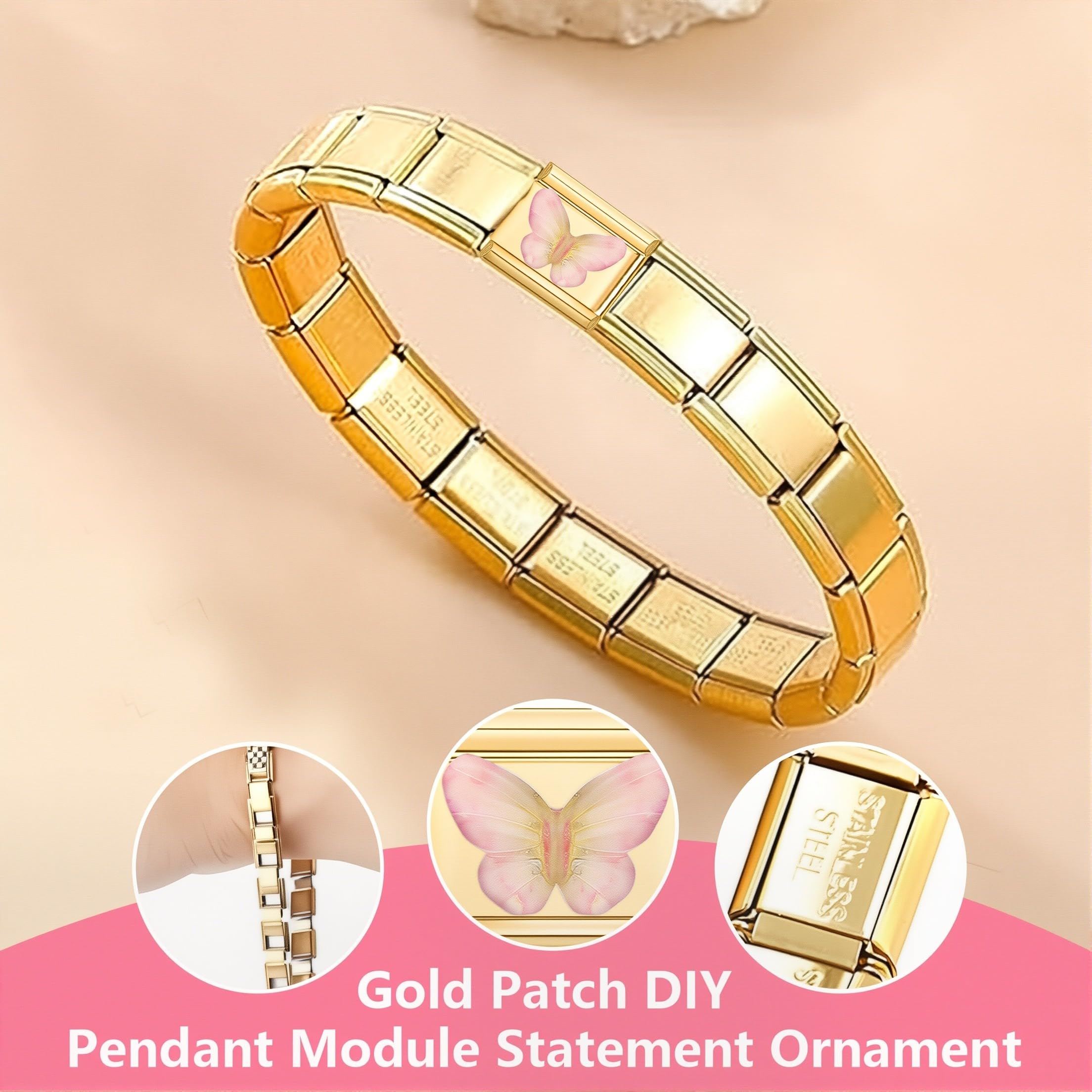 GXGM Pulsera italiana, Dije de eslabón modular de acero inoxidable | Pulseras con dijes de eslabón de 1 cm