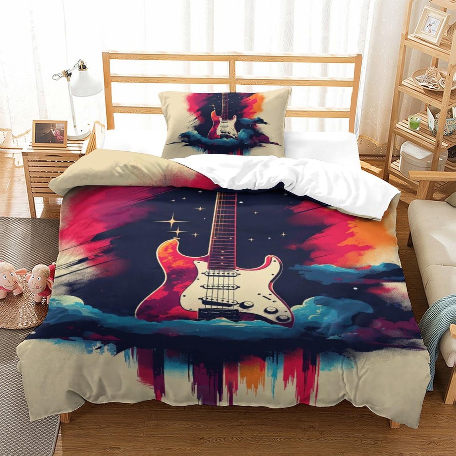 Housse de couette guitare 135x200 linge de lit 3d respirant en microfibre douce
