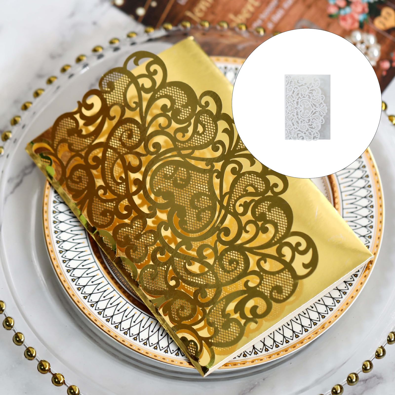 50 tarjetas de felicitación plegables de encaje con patrón retro para bodas, festivales, fiestas, etc