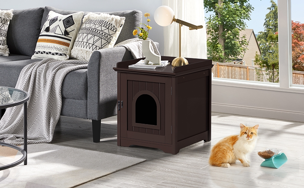 Yaheetech Cat Litter Box Enclosure, Cat Litter Box Furniture Hidden Cat Washroom, Indoor Crate Decorative Cat House Pet… - Image 7