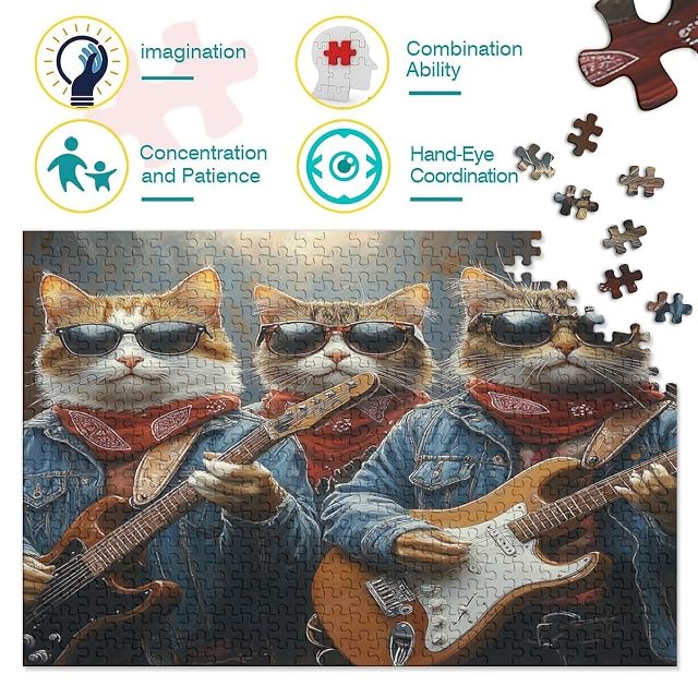 Foto 3 de 8 de Gato Banda Rock Puzzle de 1000 Piezas Papel para Adultos Animal Escena Musical Juego de Puzzle 1000 Piezas…