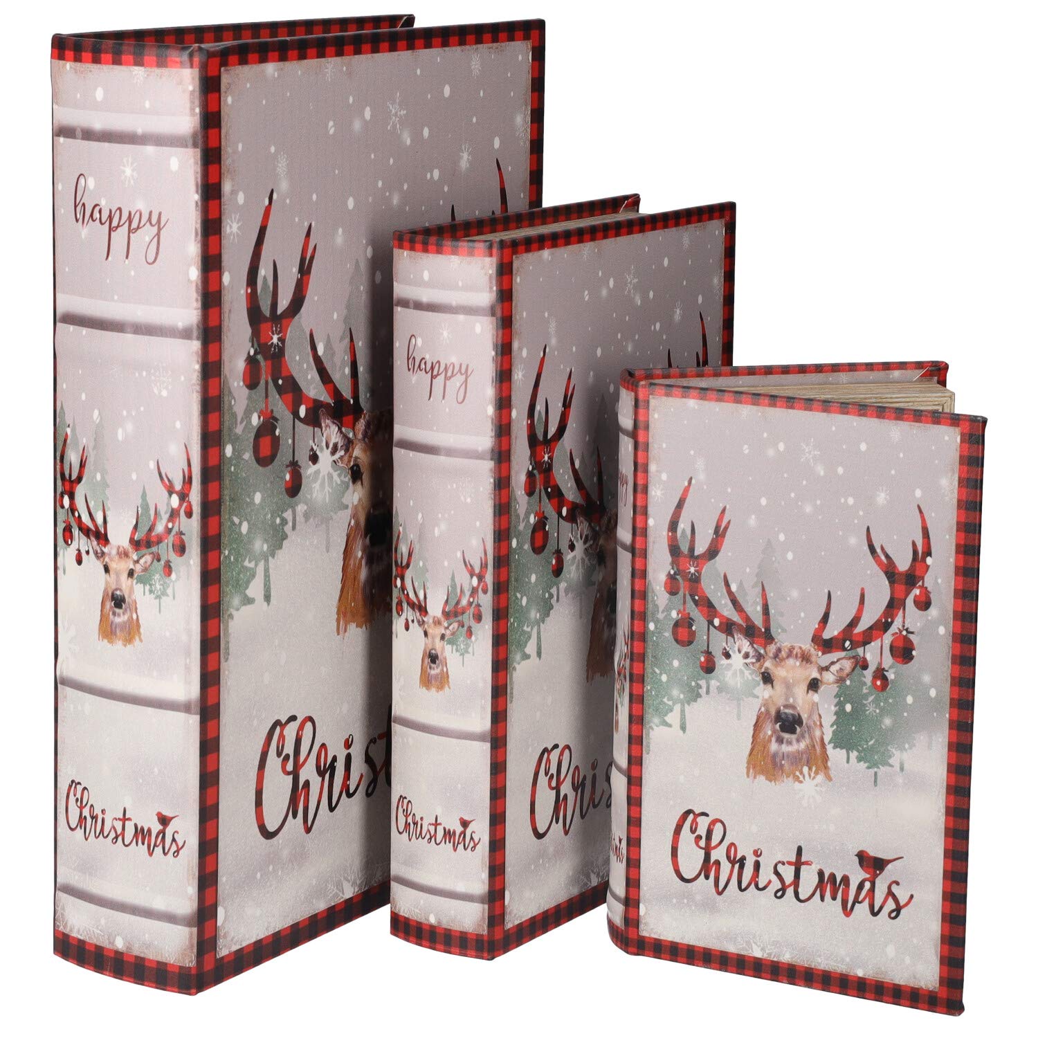 Keyhome Book Box with Lid Tris 3 Boxes Christmas Deer | Box Box Storage Box | Vintage Fantasy Home Decoration