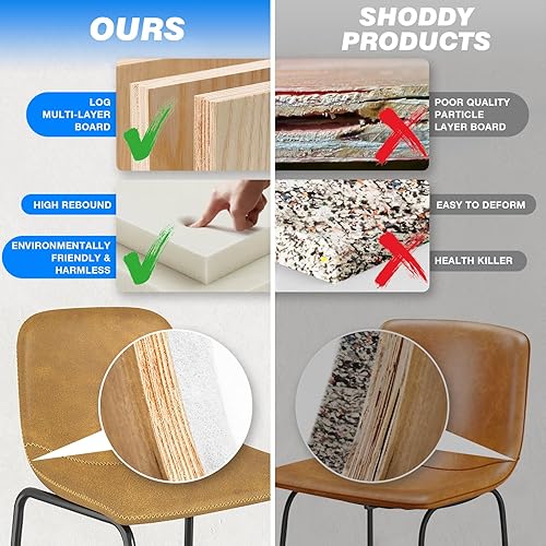 Miniatura 56 de Rfiver Taburetes de bar de piel sintética de poliuretano, juego de 2, taburetes industriales con respaldo y reposapiés, sillas modernas sin brazos