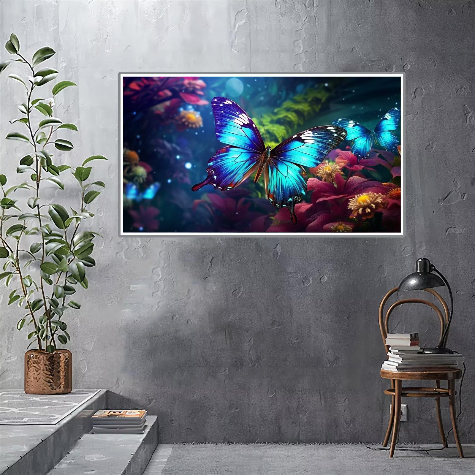 Diamond Painting Papillon Fleur, DIY Peinture Broderie Diamant Painting Kit Complet, Loisirs Créatifs Adultes Diamond Painting Grand Format, Kit Diamond Painting pour Maison Décor Noël(178x100cm)-9H