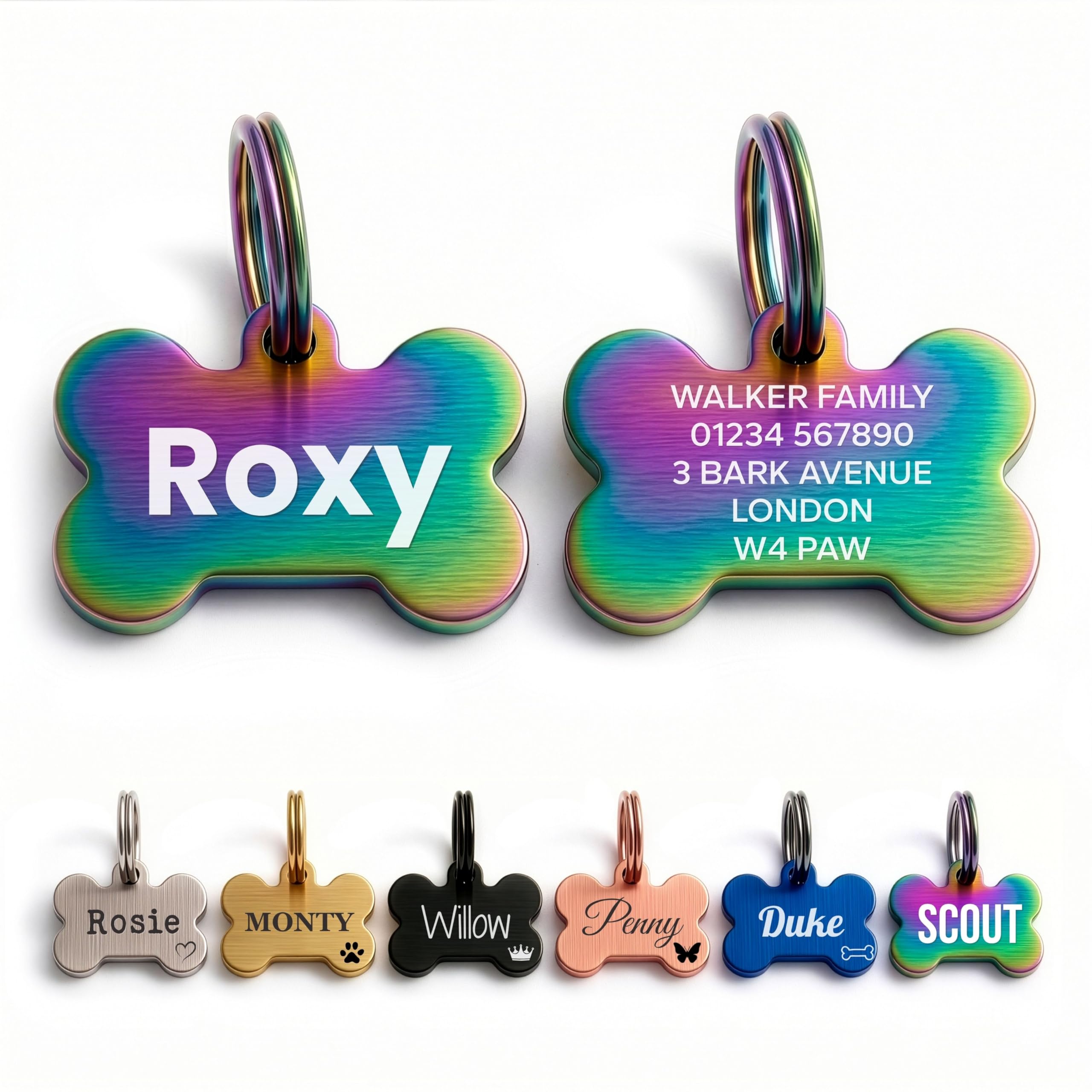 The Stately Hound Dog Tags for Pets Engraved UK, Multicolour Bone, Large