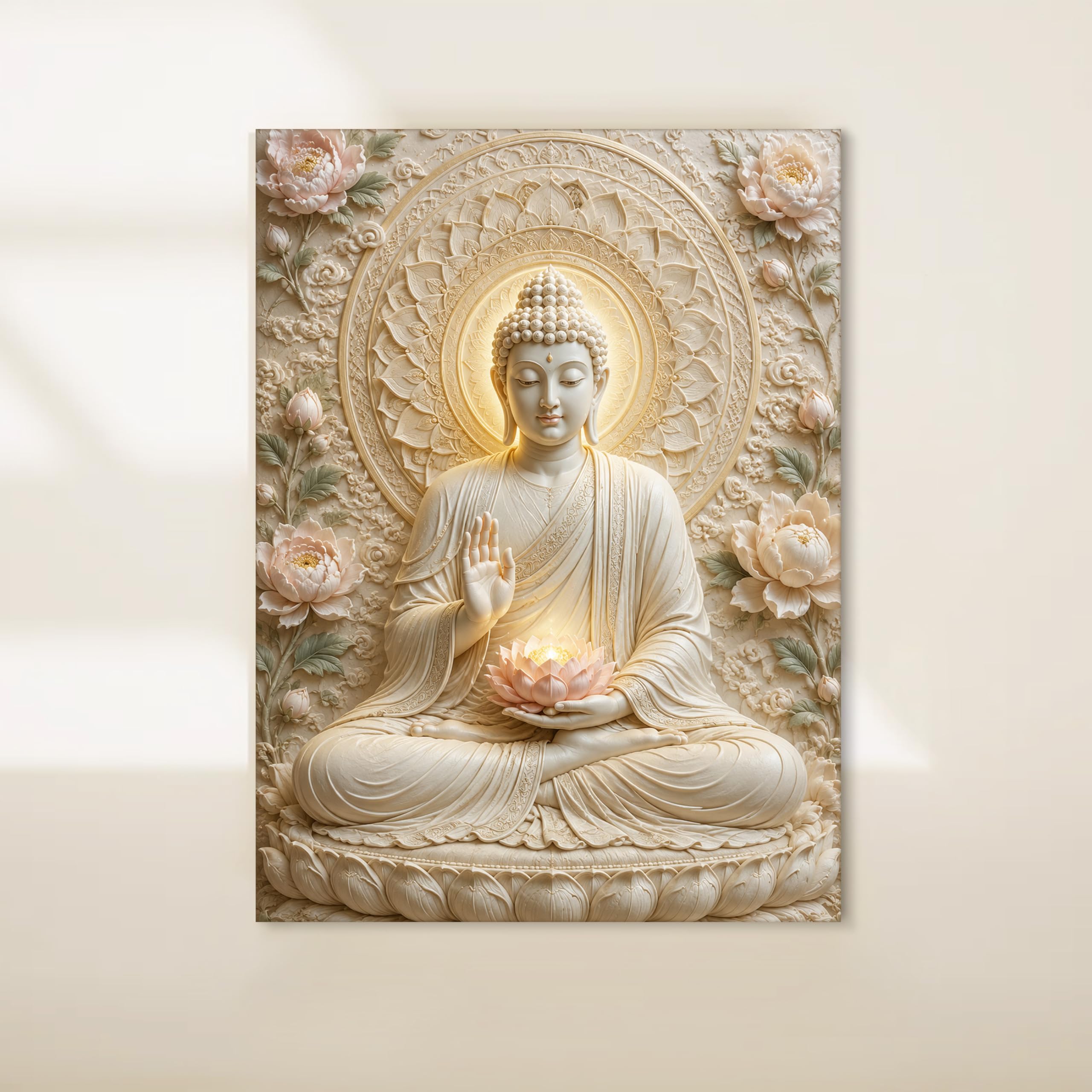 White Buddha Canvas Painting - Calming Wall Art -24