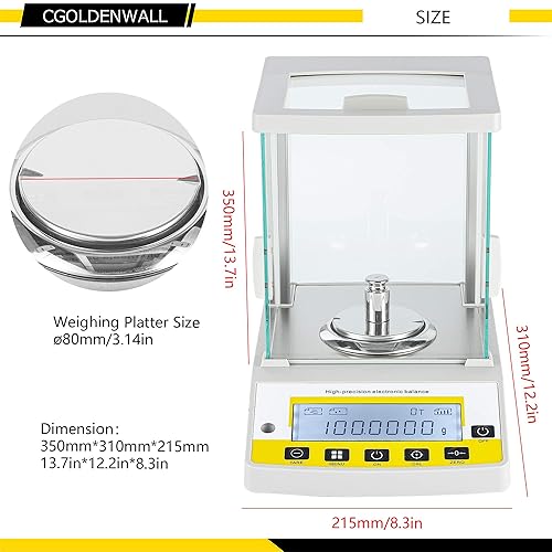 Vista 3 de CGOLDENWALL Balanza analítica de precisión 0.1 mg Balanza digital de laboratorio Balanza electrónica para laboratorios (7.76 oz, 0.1 mg)