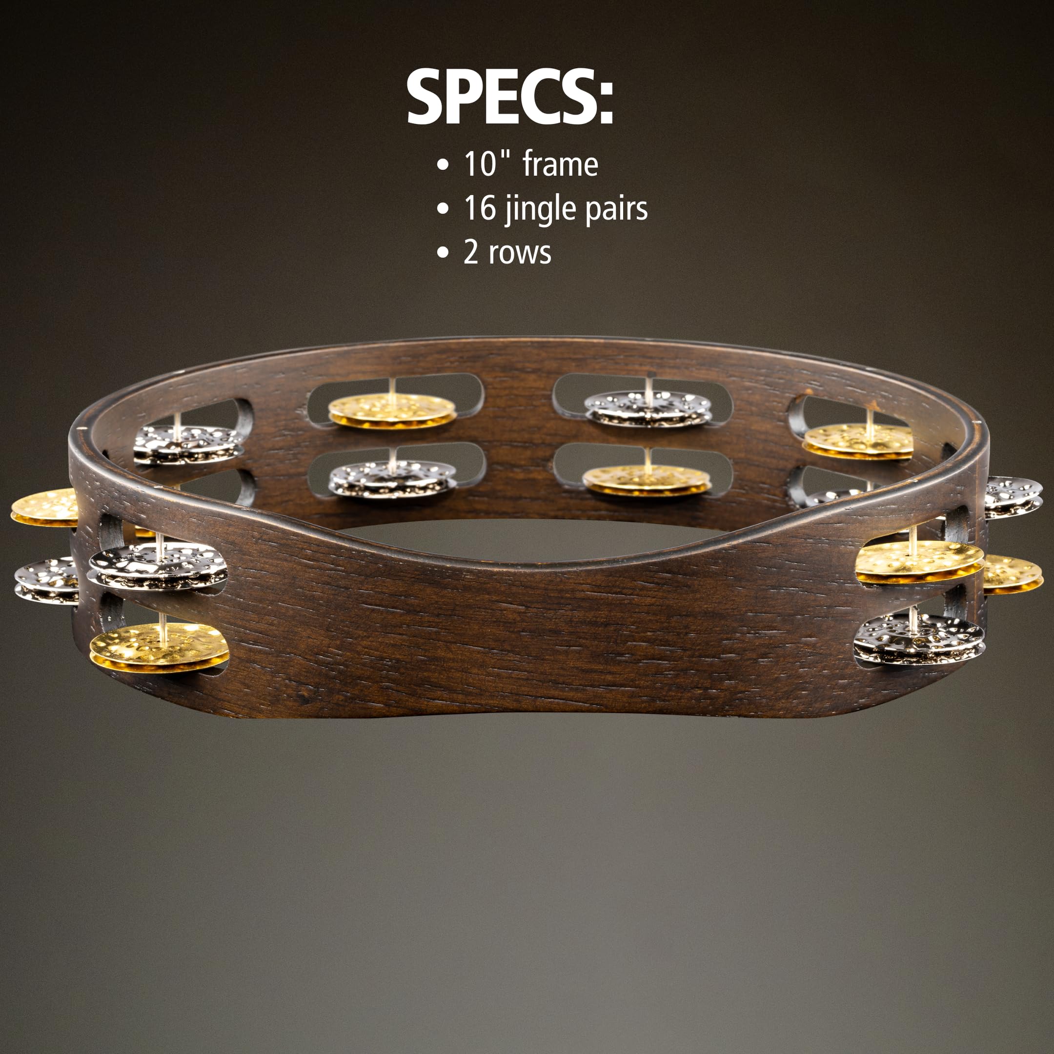 Meinl Percussion Vintage Wood Tambourine - 2-reihiges Tamburin - Durchmesser 10 Zoll - Siam Eiche / Messing und Stahl, Walnut Brown / Natur (TA2VM-WB) | Tamburin mit 2 Reihen Jingles, Durchmesser 10 Zoll, Holz, Stahl und Messing