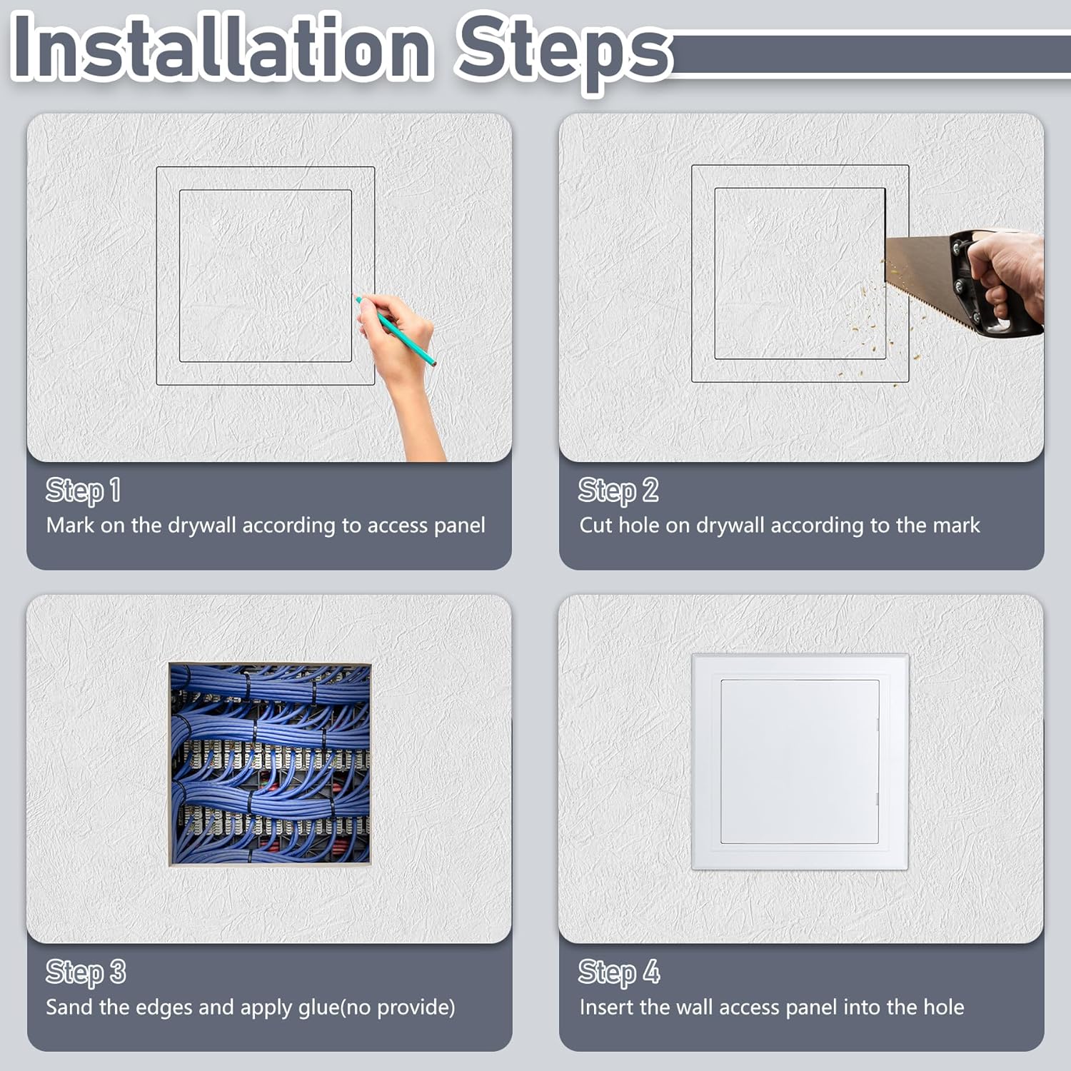 Flamorrow White Plastic Access Panel for Drywall, 16 x 16 inch Plumbing Access Panels for Drywall, Reinforced Wall Access Door for Plumbing, Heating, Electricity