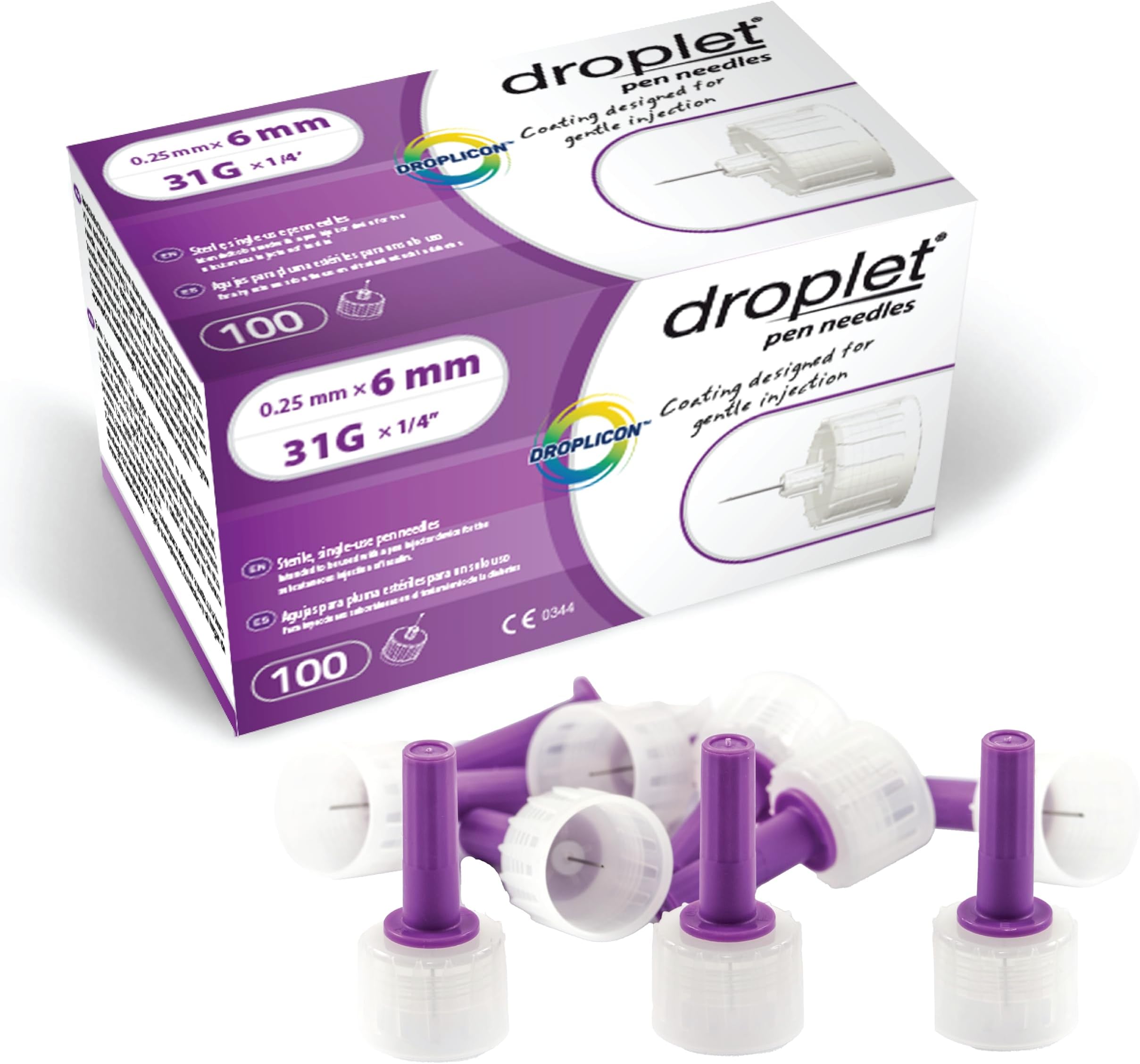 Droplet Pen Needles, 31G 6mm, Diabetic Needles for Insulin Injections, 100ct Box, Compatible with Most Pen Injectors