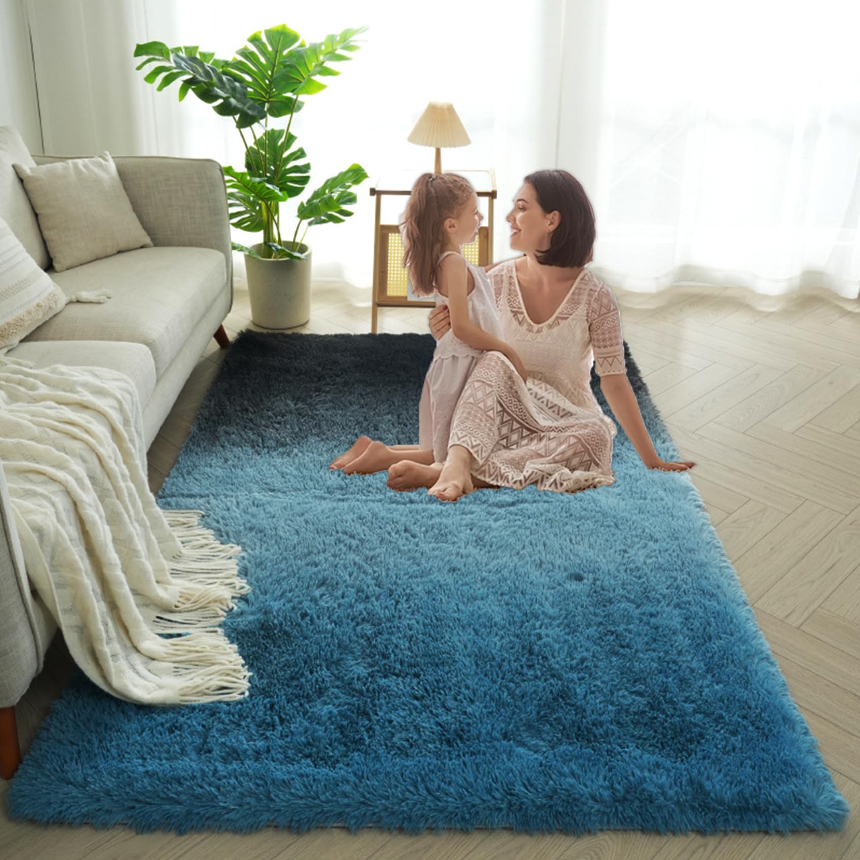 Alfombra Antideslizante 160 x 255 cm, Súper Grueso Lavable a Máquina Duradero, Antimanchas, Resistente a La Humedad, Alfombra para Habitación Infantil, para Dormitorio, Azul