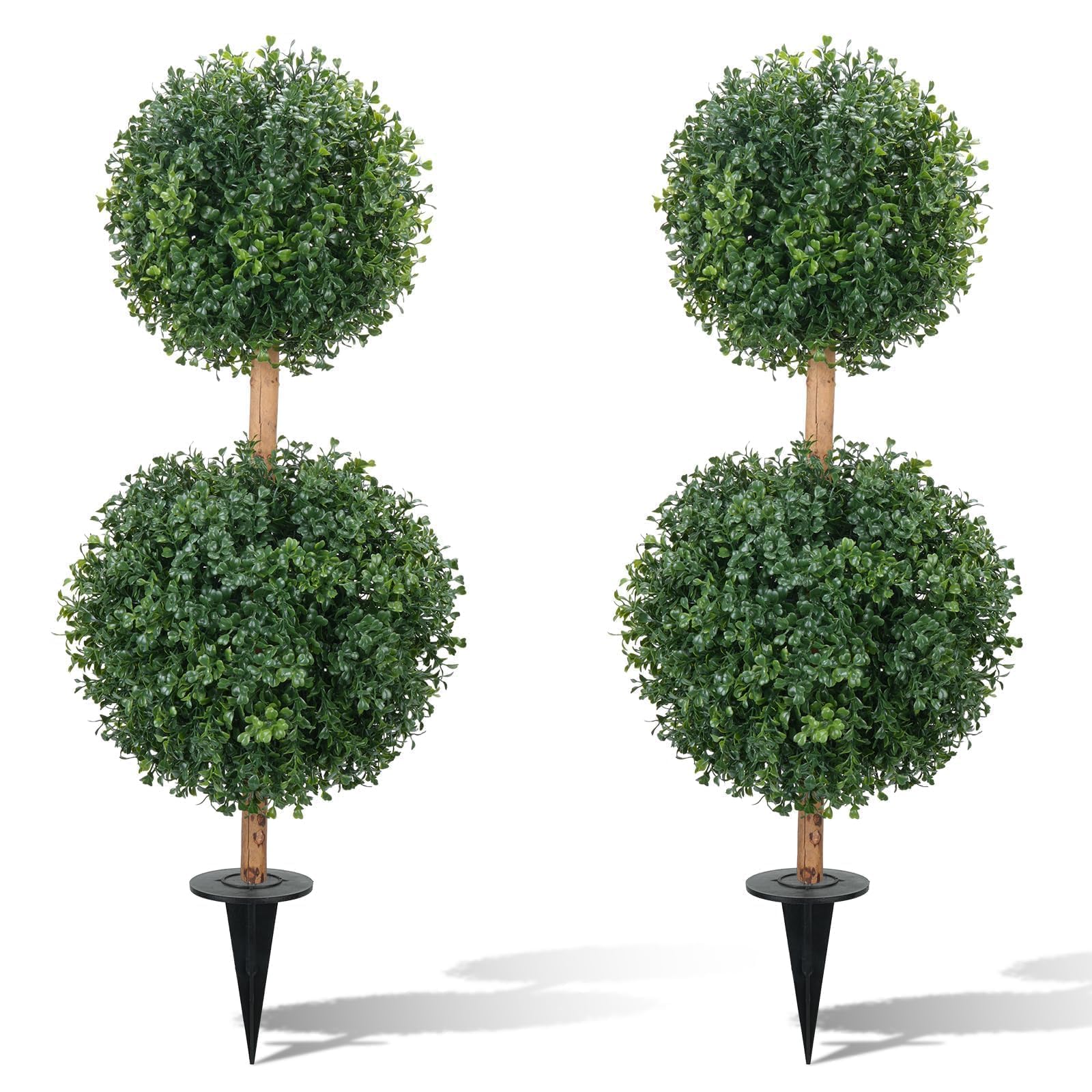 2Pcs Artificial Boxwood Topiary Balls Trees with Ground Spikes 32 Inch