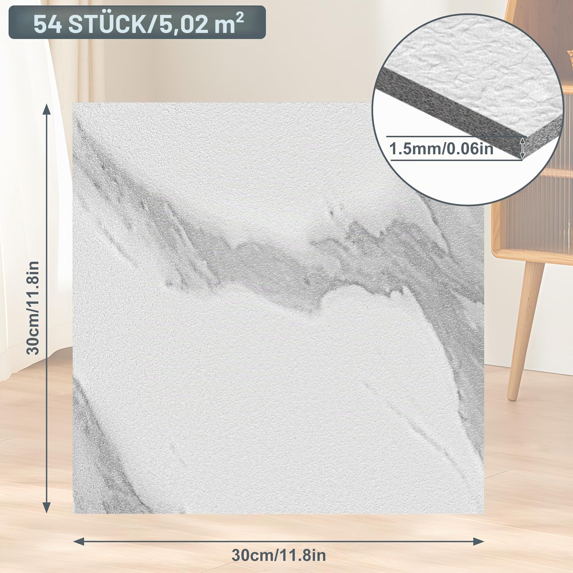 YRHome 54 Stücke PVC Bodenbelag Selbstklebend 5,02 m² Vinylboden Bodenfliesen Klebefliesen 30x30cm Venylbodenbelag Laminat Wasserdicht Rutschfest PVC Fliesen Dekor-Dielen Fliesenoptik Marmor Beige