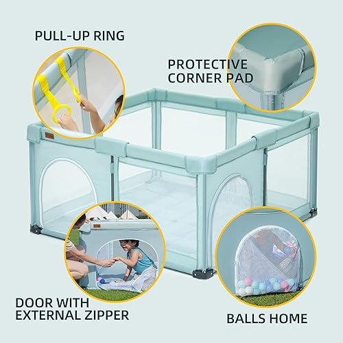 Miniatura 4 de Corralito plegable para bebés, grande con tapete desmontable grueso lavable resistente al agua, corralito para bebés y niños pequeños, corralitos de