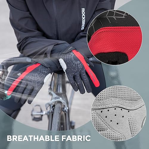 Miniatura 5 de ROCKBROS Guantes de ciclismo para hombre con almohadilla SBR, antideslizantes, transpirables para primavera, deportes de otoño
