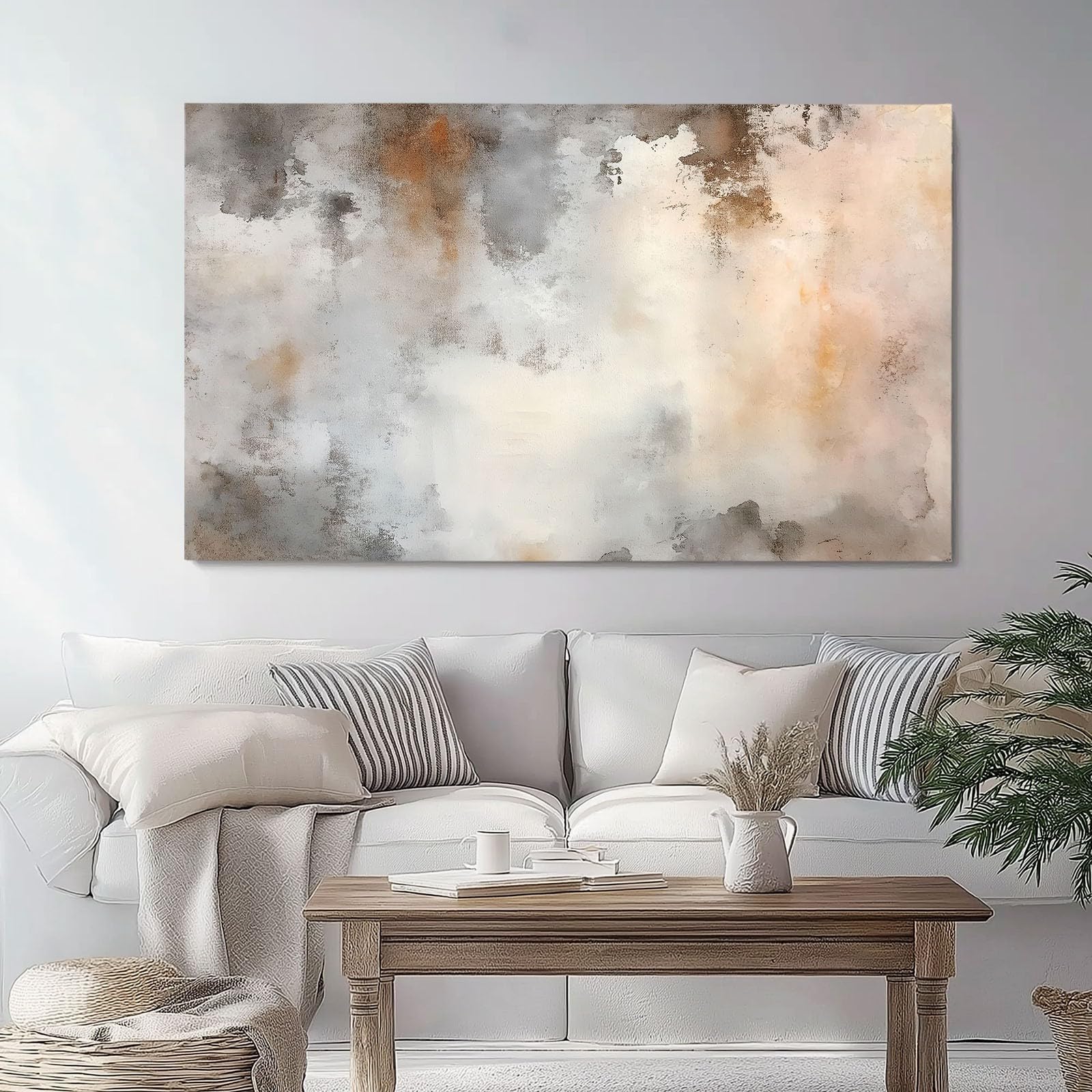 Bild auf Leinwand Abstrakt Used-Look Textur Wanddeko Wohnzimmer Aesthetic Deko Zimmer Wandbilder Modern Schlafzimmer Esszimmer Room Decor Hellbraunes, 150 x 50 cm