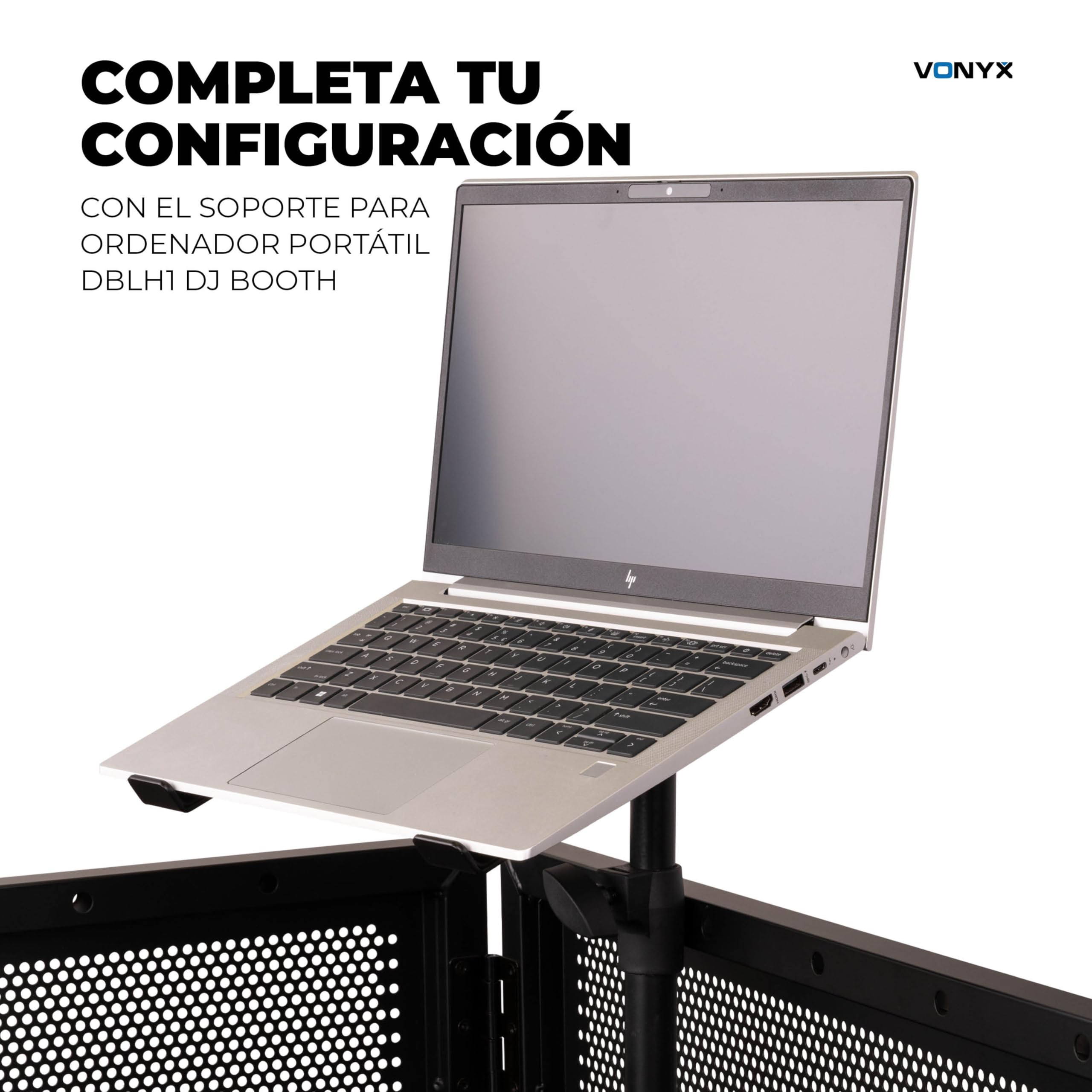 Vonyx DBF105 – Cabina DJ Plegable de 1 Metro con Estructura de Aluminio Fundas Lycra Blanca y Negra repisa Inferior pasacables y Bolsa de Transporte Resistente para DJs móviles