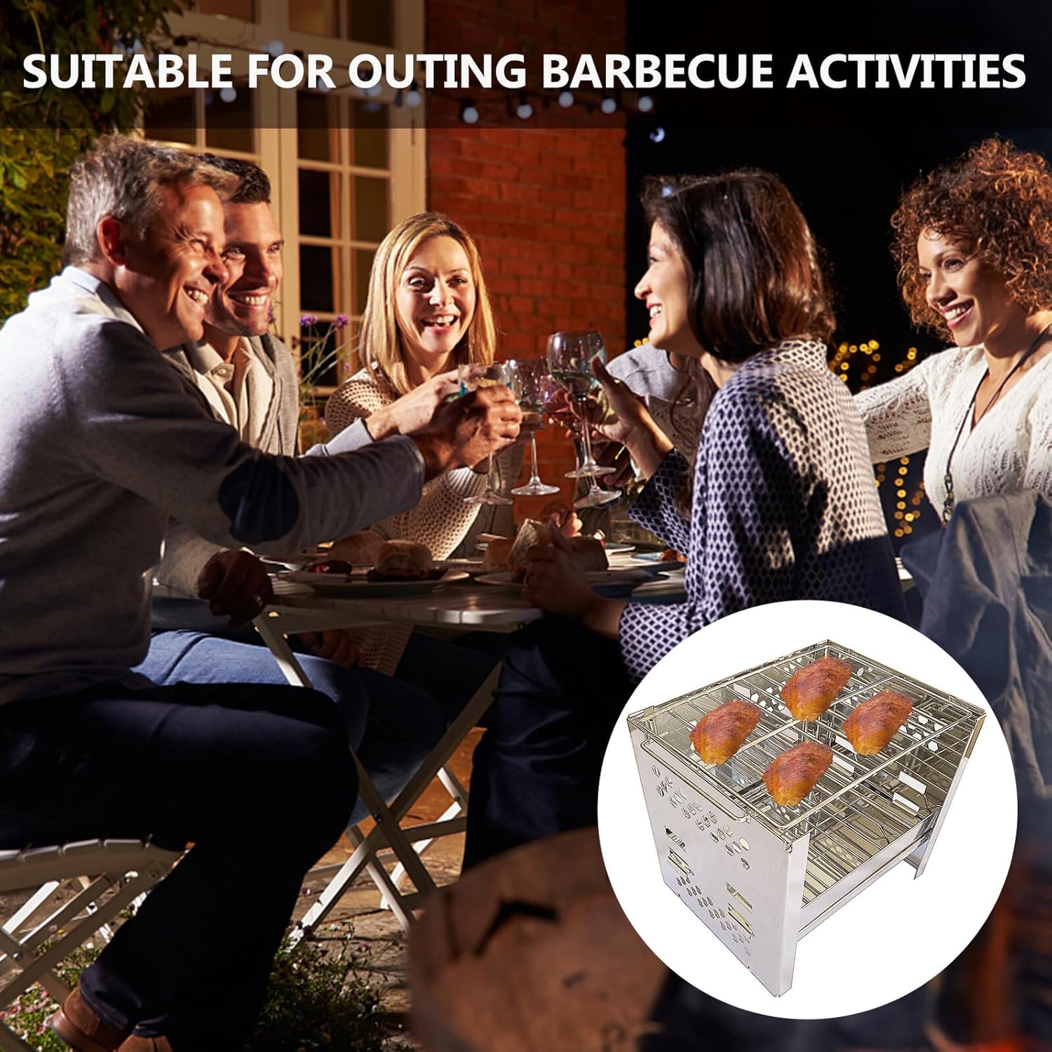 Portable Stainless Steel Barbecue Grill with Folding Wind Deflector, Outdoor Picnic Bbq Accessory for Camping and Hiking