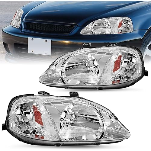 JSBOYAT OE Style Headlight Assembly Pair for 1999 2000 Honda Civic [Halogen Type] Headlamp Replacement (Driver and Passenger Side)
